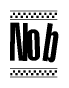 The image contains the text Nob in a bold, stylized font, with a checkered flag pattern bordering the top and bottom of the text.