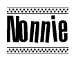 The clipart image displays the text Nonnie in a bold, stylized font. It is enclosed in a rectangular border with a checkerboard pattern running below and above the text, similar to a finish line in racing. 