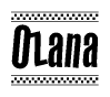The image contains the text Ozana in a bold, stylized font, with a checkered flag pattern bordering the top and bottom of the text.