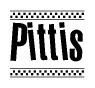 The image contains the text Pittis in a bold, stylized font, with a checkered flag pattern bordering the top and bottom of the text.