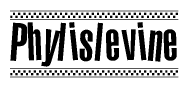 The clipart image displays the text Phylislevine in a bold, stylized font. It is enclosed in a rectangular border with a checkerboard pattern running below and above the text, similar to a finish line in racing. 