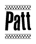 The image contains the text Patt in a bold, stylized font, with a checkered flag pattern bordering the top and bottom of the text.