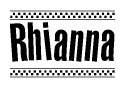 The image contains the text Rhianna in a bold, stylized font, with a checkered flag pattern bordering the top and bottom of the text.