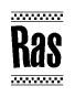 The image contains the text Ras in a bold, stylized font, with a checkered flag pattern bordering the top and bottom of the text.
