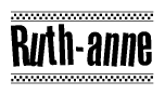The image contains the text Ruth-anne in a bold, stylized font, with a checkered flag pattern bordering the top and bottom of the text.