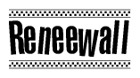 The image contains the text Reneewall in a bold, stylized font, with a checkered flag pattern bordering the top and bottom of the text.