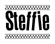 The clipart image displays the text Steffie in a bold, stylized font. It is enclosed in a rectangular border with a checkerboard pattern running below and above the text, similar to a finish line in racing. 