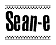 The clipart image displays the text Sean-e in a bold, stylized font. It is enclosed in a rectangular border with a checkerboard pattern running below and above the text, similar to a finish line in racing. 