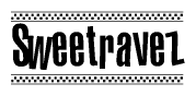 The image contains the text Sweetravez in a bold, stylized font, with a checkered flag pattern bordering the top and bottom of the text.