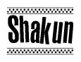 The clipart image displays the text Shakun in a bold, stylized font. It is enclosed in a rectangular border with a checkerboard pattern running below and above the text, similar to a finish line in racing. 