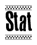 The image contains the text Stat in a bold, stylized font, with a checkered flag pattern bordering the top and bottom of the text.