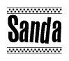 The image contains the text Sanda in a bold, stylized font, with a checkered flag pattern bordering the top and bottom of the text.