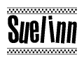 The image contains the text Suelinn in a bold, stylized font, with a checkered flag pattern bordering the top and bottom of the text.