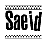 The image contains the text Saeid in a bold, stylized font, with a checkered flag pattern bordering the top and bottom of the text.
