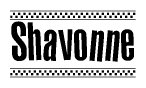 The clipart image displays the text Shavonne in a bold, stylized font. It is enclosed in a rectangular border with a checkerboard pattern running below and above the text, similar to a finish line in racing. 