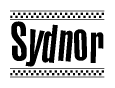 The clipart image displays the text Sydnor in a bold, stylized font. It is enclosed in a rectangular border with a checkerboard pattern running below and above the text, similar to a finish line in racing. 