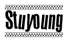 The image contains the text Stuyoung in a bold, stylized font, with a checkered flag pattern bordering the top and bottom of the text.