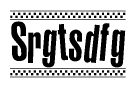 The image is a black and white clipart of the text Srgtsdfg in a bold, italicized font. The text is bordered by a dotted line on the top and bottom, and there are checkered flags positioned at both ends of the text, usually associated with racing or finishing lines.