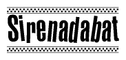 The image is a black and white clipart of the text Sirenadabat in a bold, italicized font. The text is bordered by a dotted line on the top and bottom, and there are checkered flags positioned at both ends of the text, usually associated with racing or finishing lines.