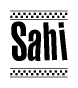 The clipart image displays the text Sahi in a bold, stylized font. It is enclosed in a rectangular border with a checkerboard pattern running below and above the text, similar to a finish line in racing. 