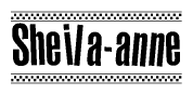 The clipart image displays the text Sheila-anne in a bold, stylized font. It is enclosed in a rectangular border with a checkerboard pattern running below and above the text, similar to a finish line in racing. 