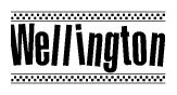 The image contains the text Wellington in a bold, stylized font, with a checkered flag pattern bordering the top and bottom of the text.