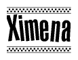 The image contains the text Ximena in a bold, stylized font, with a checkered flag pattern bordering the top and bottom of the text.