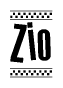 The clipart image displays the text Zio in a bold, stylized font. It is enclosed in a rectangular border with a checkerboard pattern running below and above the text, similar to a finish line in racing. 