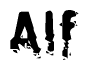 This nametag says Alf, and has a static looking effect at the bottom of the words. The words are in a stylized font.