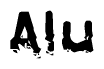 This nametag says Alu, and has a static looking effect at the bottom of the words. The words are in a stylized font.