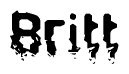 This nametag says Britt, and has a static looking effect at the bottom of the words. The words are in a stylized font.