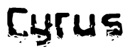 The image contains the word Cyrus in a stylized font with a static looking effect at the bottom of the words