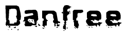 This nametag says Danfree, and has a static looking effect at the bottom of the words. The words are in a stylized font.