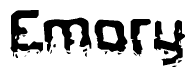 The image contains the word Emory in a stylized font with a static looking effect at the bottom of the words