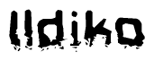 This nametag says Ildiko, and has a static looking effect at the bottom of the words. The words are in a stylized font.