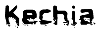 This nametag says Kechia, and has a static looking effect at the bottom of the words. The words are in a stylized font.