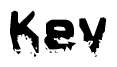 This nametag says Kev, and has a static looking effect at the bottom of the words. The words are in a stylized font.