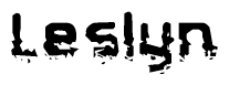 The image contains the word Leslyn in a stylized font with a static looking effect at the bottom of the words