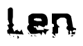 This nametag says Len, and has a static looking effect at the bottom of the words. The words are in a stylized font.