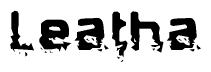 The image contains the word Leatha in a stylized font with a static looking effect at the bottom of the words