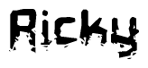 This nametag says Ricky, and has a static looking effect at the bottom of the words. The words are in a stylized font.