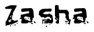 This nametag says Zasha, and has a static looking effect at the bottom of the words. The words are in a stylized font.