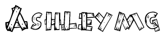 The image contains the name Ashleymg written in a decorative, stylized font with a hand-drawn appearance. The lines are made up of what appears to be planks of wood, which are nailed together