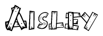 The clipart image shows the name Aisley stylized to look like it is constructed out of separate wooden planks or boards, with each letter having wood grain and plank-like details.