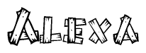 The clipart image shows the name Alexa stylized to look like it is constructed out of separate wooden planks or boards, with each letter having wood grain and plank-like details.
