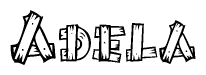 The clipart image shows the name Adela stylized to look as if it has been constructed out of wooden planks or logs. Each letter is designed to resemble pieces of wood.