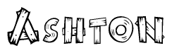 The image contains the name Ashton written in a decorative, stylized font with a hand-drawn appearance. The lines are made up of what appears to be planks of wood, which are nailed together