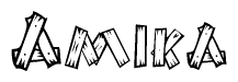 The clipart image shows the name Amika stylized to look like it is constructed out of separate wooden planks or boards, with each letter having wood grain and plank-like details.