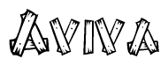 The clipart image shows the name Aviva stylized to look like it is constructed out of separate wooden planks or boards, with each letter having wood grain and plank-like details.