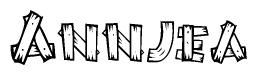 The image contains the name Annjea written in a decorative, stylized font with a hand-drawn appearance. The lines are made up of what appears to be planks of wood, which are nailed together